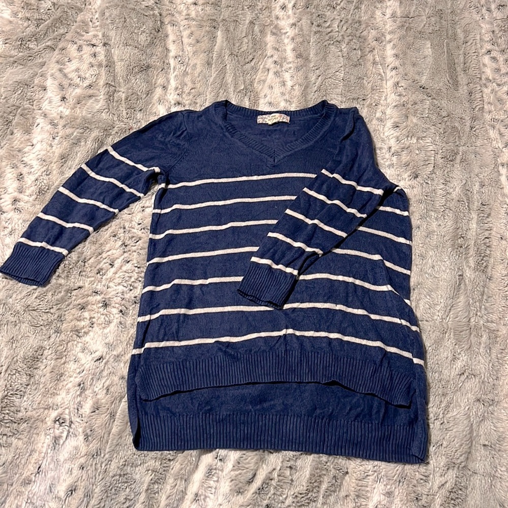 Navy Striped V-Neck Sweater